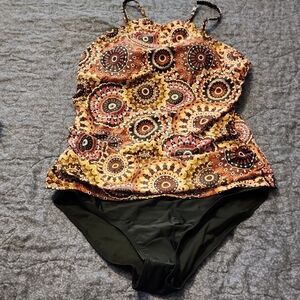 Tempt Me Multi-Color Mandala Print Tankini with Black Bottom NWT